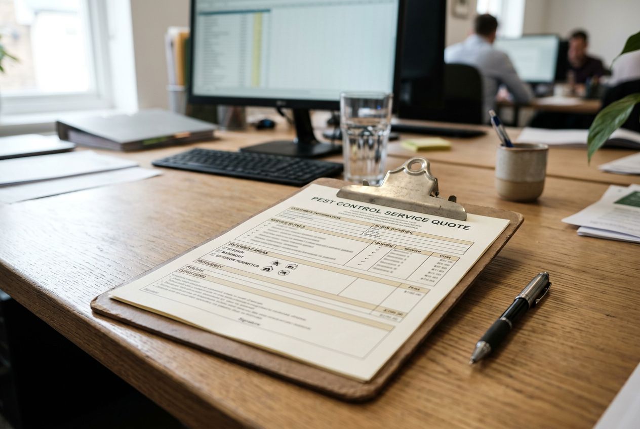 Devis dératisation professionnelle sur un bureau avec stylo