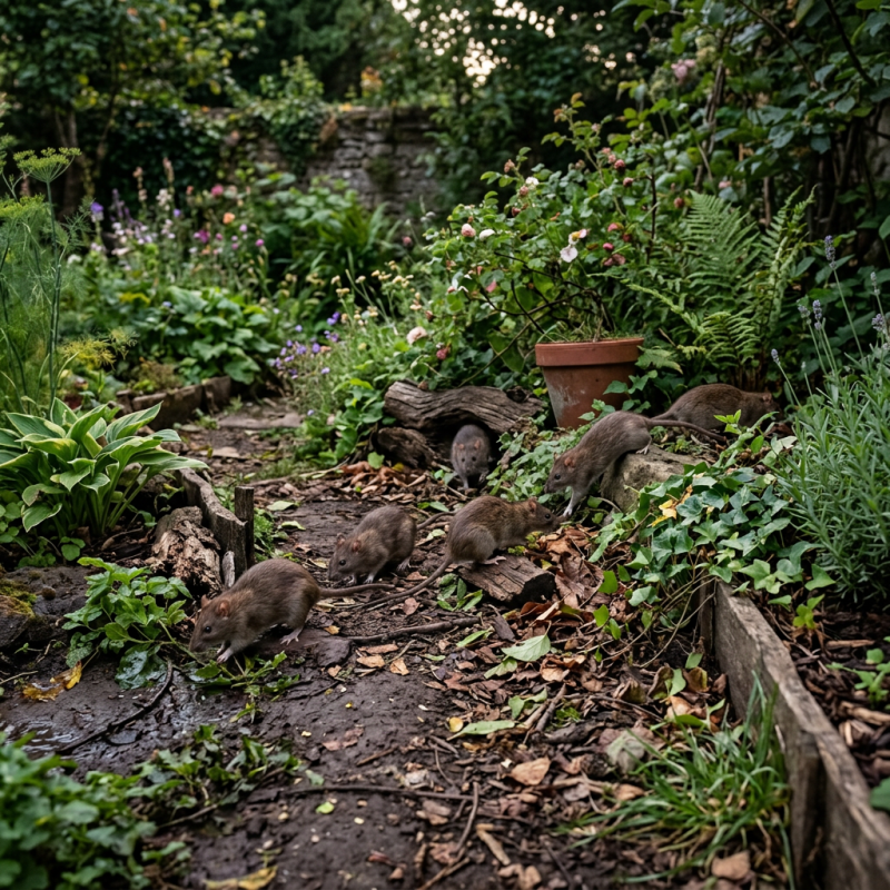 Plusieurs rats dans un jardin