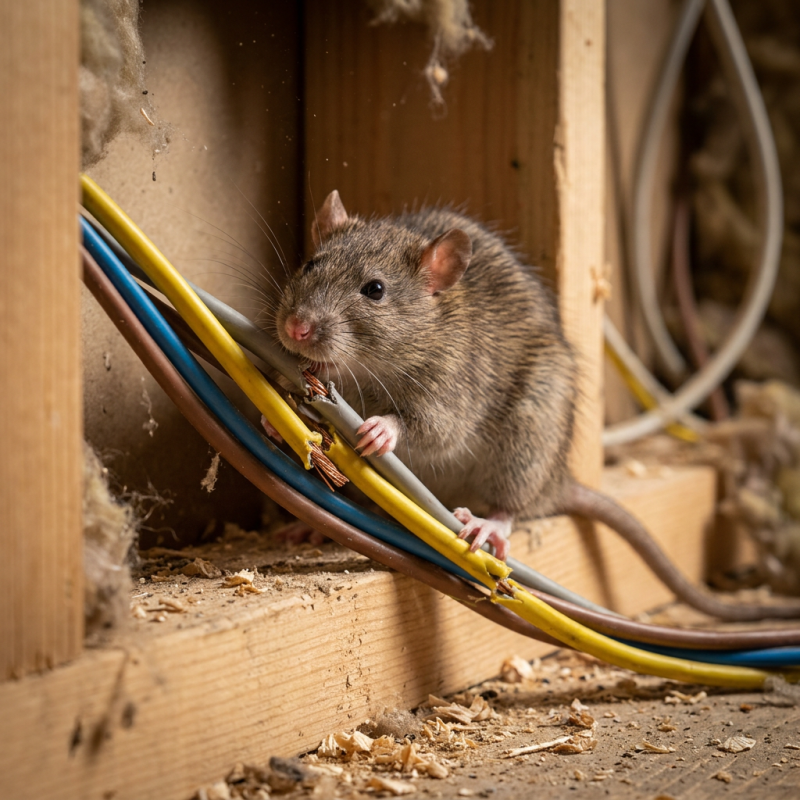 Un rat qui grignote les câbles électriques.